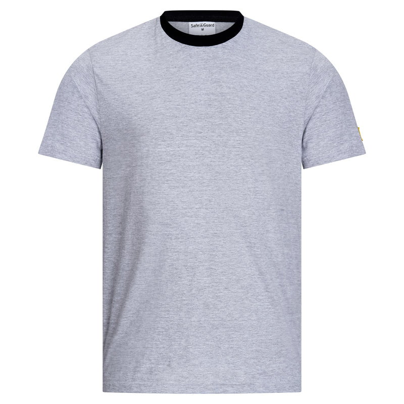 ESD-T-shirt 150 g/m² - rundhals - mit schwarzem Kragen | hellgrau