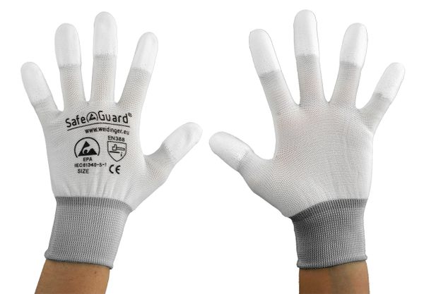 ESD gloves | with coated fingertips (white) - XS: white/orange