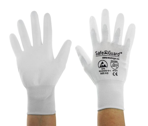 ESD Handschuhe | mit beschichteten Handflächen (weiß)