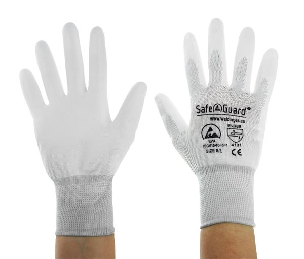 ESD gloves | with coated palms (white)