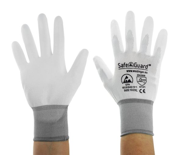 ESD Handschuhe | mit beschichteten Handflächen (weiß)
