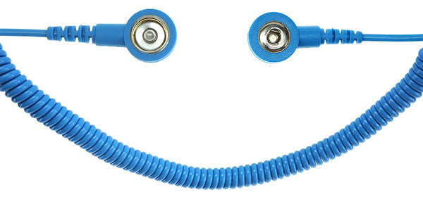 ESD Spiralkabel 2Mohm | 10mm/10mm Druckknopf - 1,8m - blau