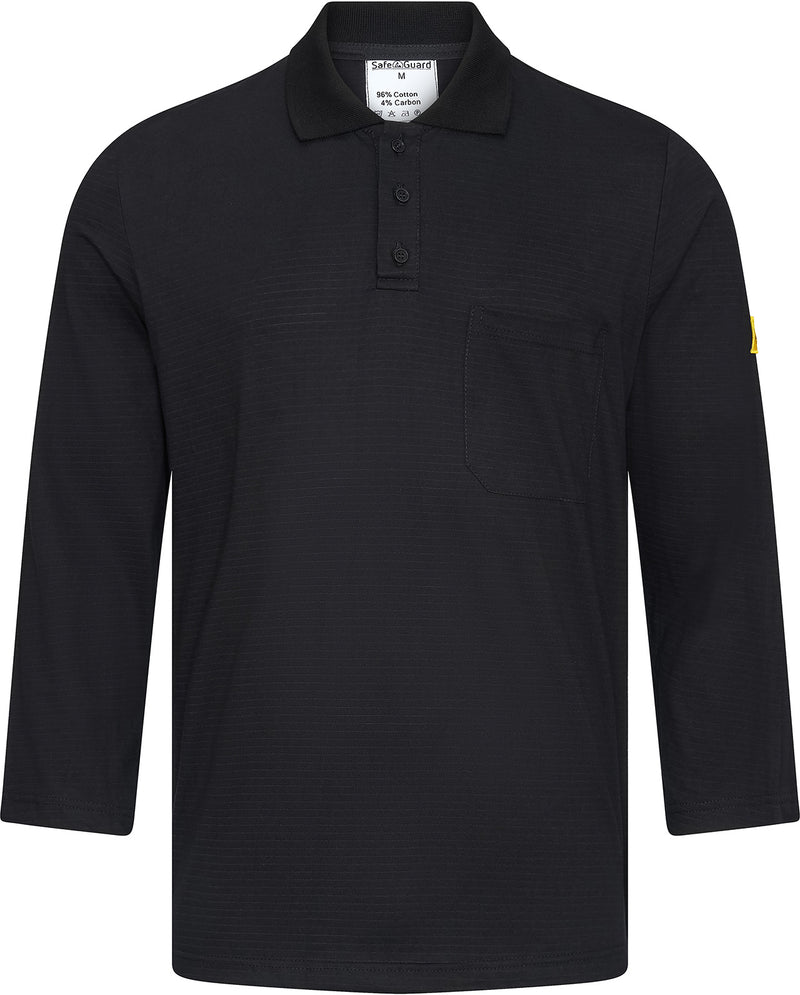 ESD-Poloshirt 150 g/m² - langarm mit Brusttasche | schwarz