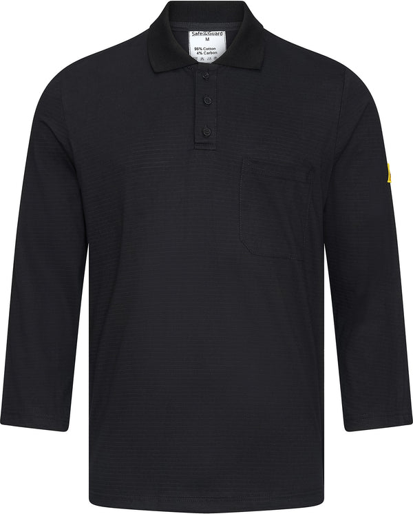 ESD-Poloshirt 150 g/m² - langarm mit Brusttasche | schwarz