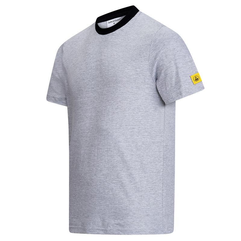 ESD-T-shirt 150 g/m² - rundhals - mit schwarzem Kragen | hellgrau