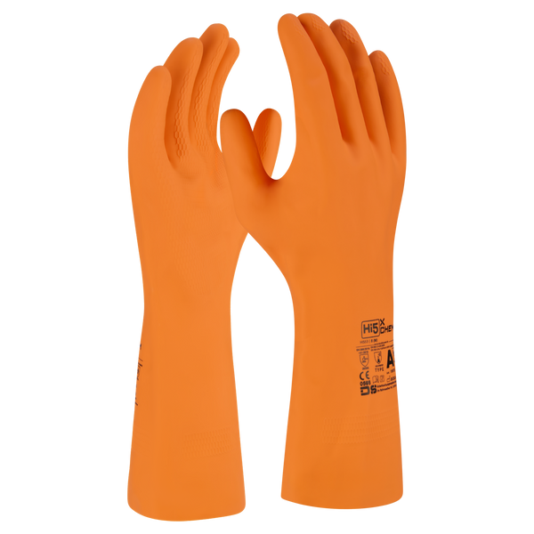 Hi5 X Chem - Latex Chemikalienschutzhandschuhe aus Naturkautschuk mit Flockfutter, Typ A AKLMNPST