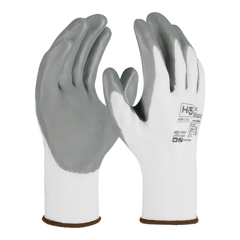 13G polyester gloves with smooth nitrile palm