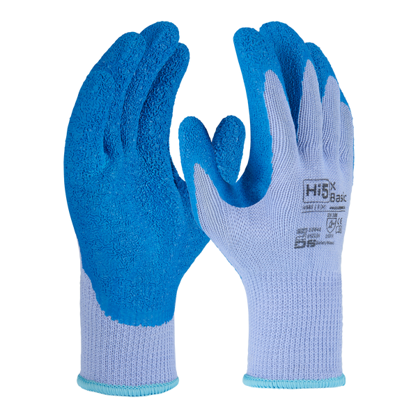 10G polyester latex gloves with crinkle palm coating