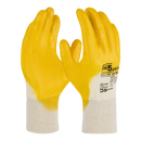 Nitrile gloves, half-dipped with knitted cuff in yellow/white