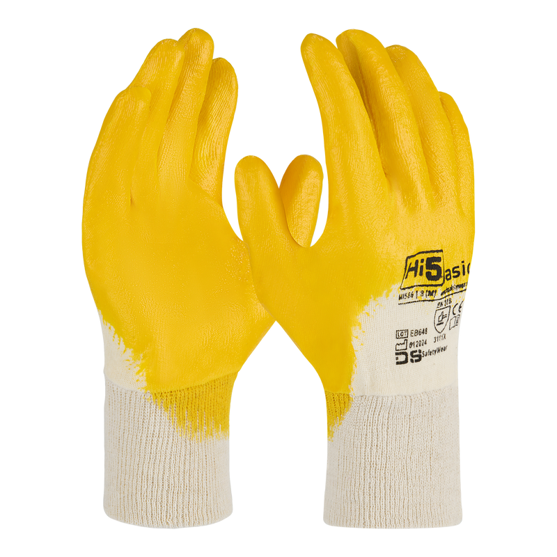 Smooth, semi-coated nitrile gloves with interlock support lining