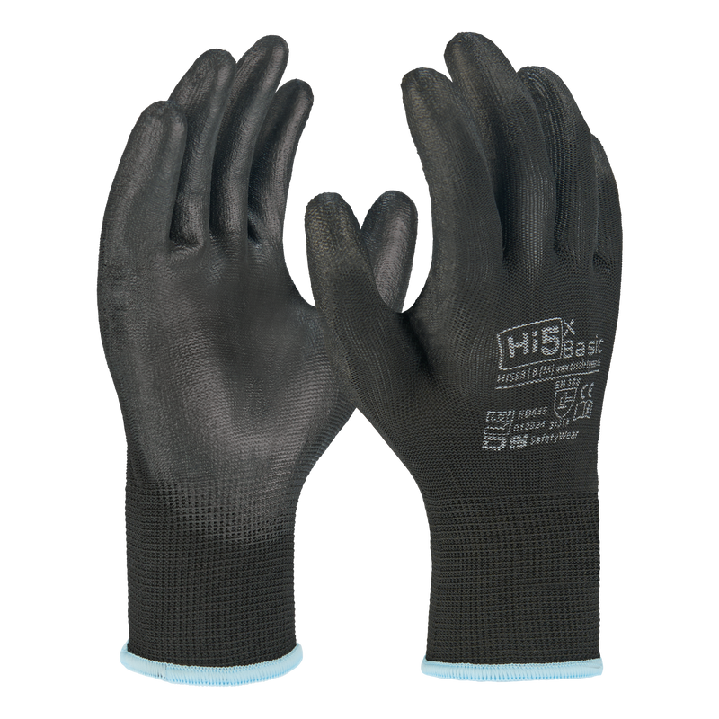 Hi5 X Basic 13G Polyester Knitted Gloves PU Coated in Black