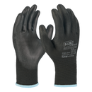 13G Polyester knit gloves POLYURETHANE COATED in Black/Black