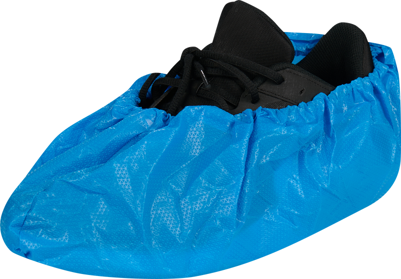 CPE shoe covers made of strong blue PE film 85my