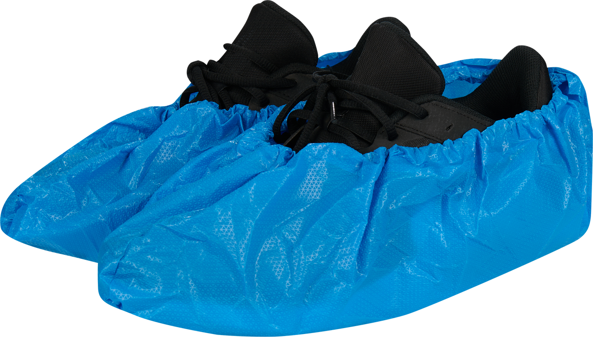 CPE shoe covers made of strong blue PE film 85my