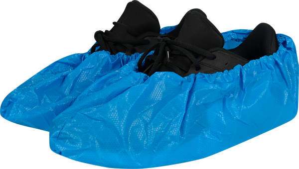 CPE shoe covers made of strong blue PE film 85my