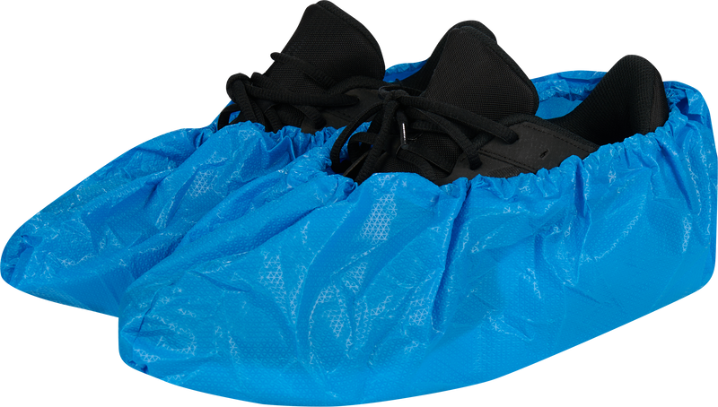 CPE shoe covers made of strong blue PE film 85my