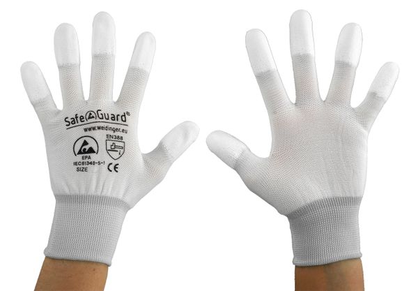 ESD gloves | with coated fingertips (white) - XS: white/orange