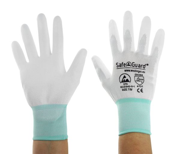 ESD Handschuhe | mit beschichteten Handflächen (weiß)