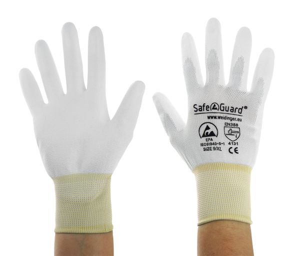 ESD Handschuhe | mit beschichteten Handflächen (weiß)