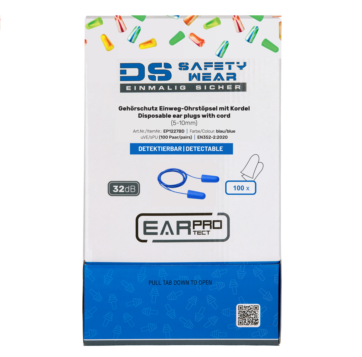 EarProtect Einweg-Ohrstöpsel mit detektierbarer Kordel (SNR 37 dB)