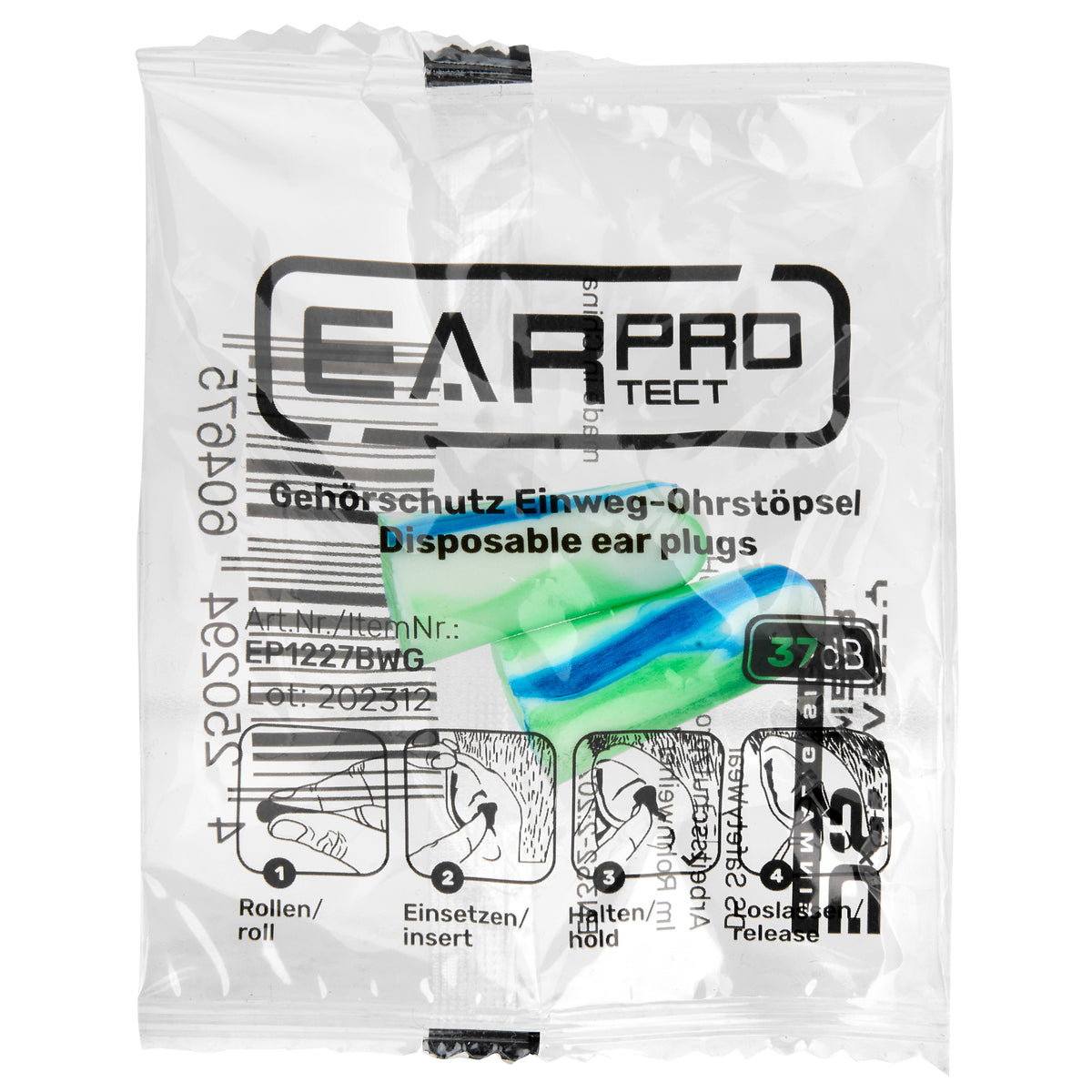EarProtect Einweg Ohrstöpsel | PU Schaumstoff, blau/weiß/grün