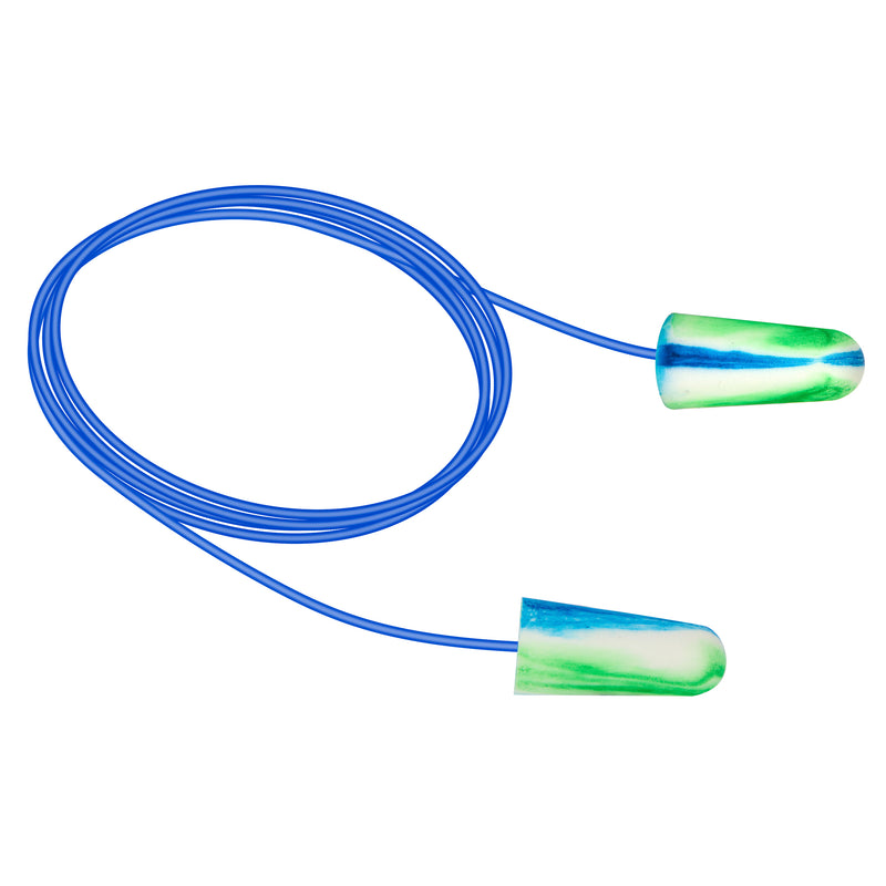 EarProtect Einweg Ohrstöpsel | PU Schaumstoff, Kordel, blau/weiß/grün