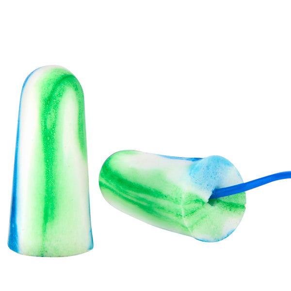 EarProtect Einweg Ohrstöpsel | PU Schaumstoff, Kordel, blau/weiß/grün