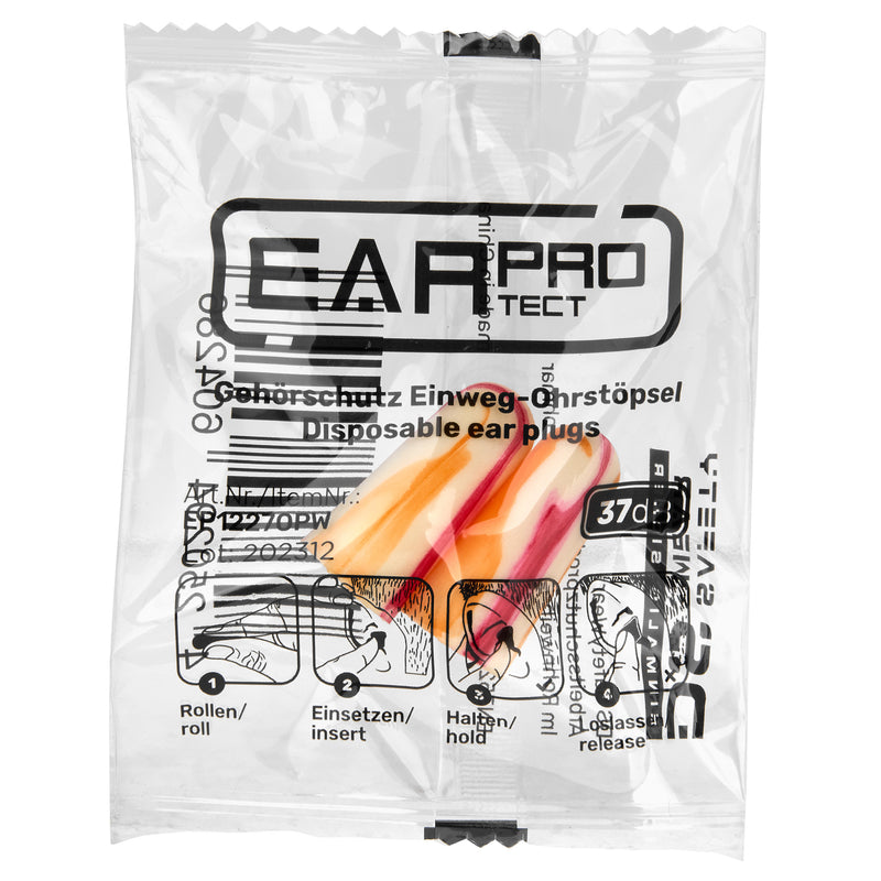 EarProtect Einweg Ohrstöpsel | PU Schaumstoff, orange/lila/weiß