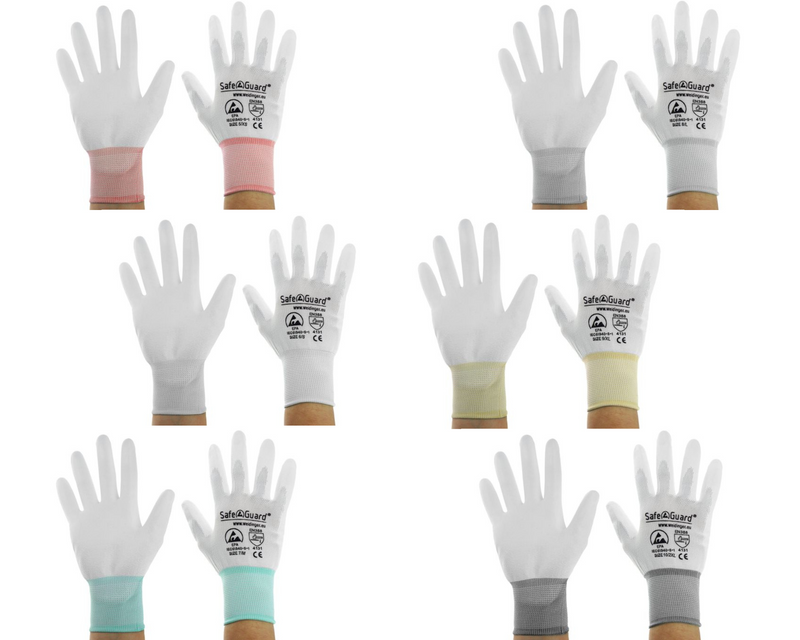 ESD gloves | with coated palms (white) - XS: white/orange