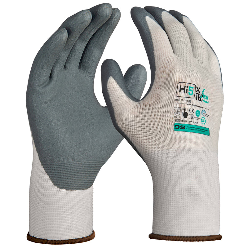 Hi5 X FlexiTec 15G Obermaterial aus recyceltem Polyester und Elasthan Handschuhe mit Nitril-Mikroschaum-Beschichtung