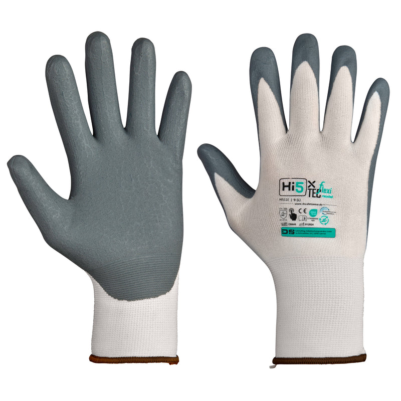 Hi5 X FlexiTec 15G Obermaterial aus recyceltem Polyester und Elasthan Handschuhe mit Nitril-Mikroschaum-Beschichtung
