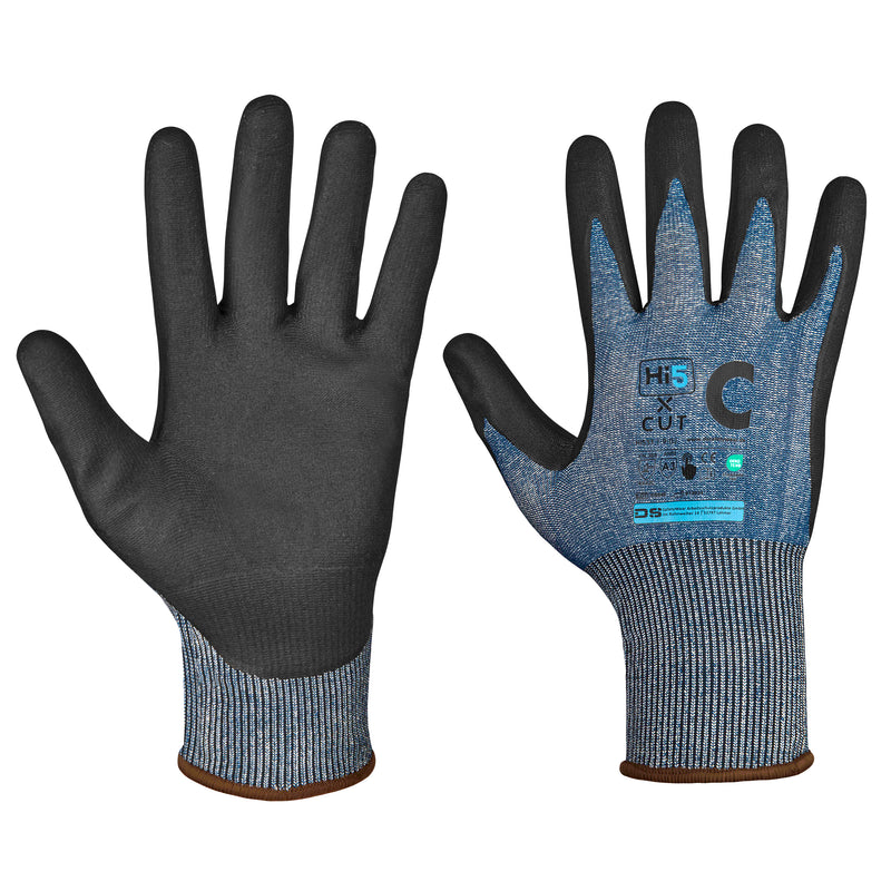 18G cut-resistant gloves with Level C coated nitrile microfoam palm