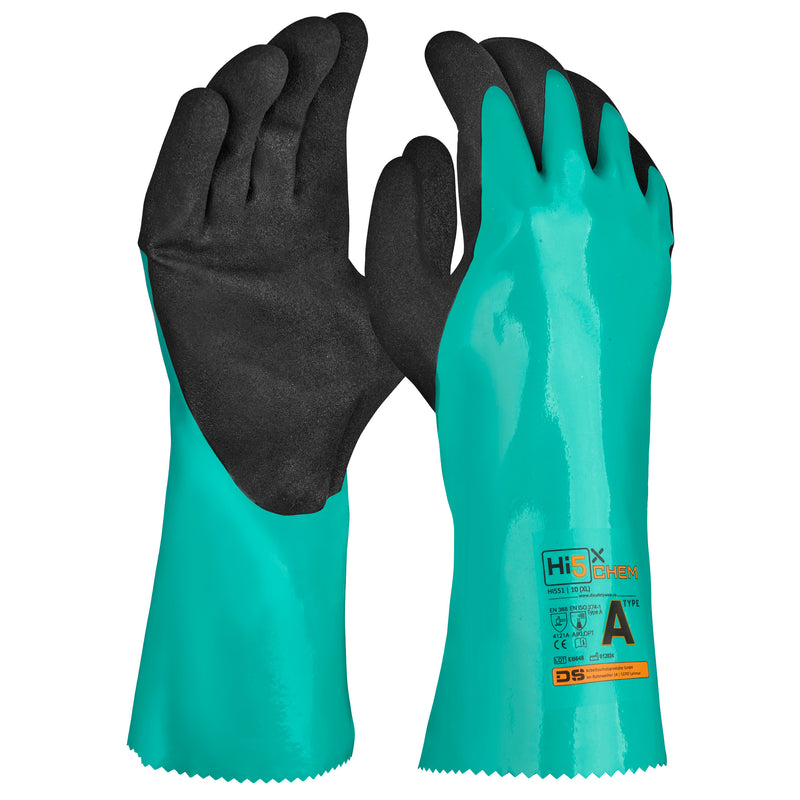 raue handschuhe Hi5 X Chem Chemikalienschutzhandschuh mit Handfläche aus Nitril, sandi