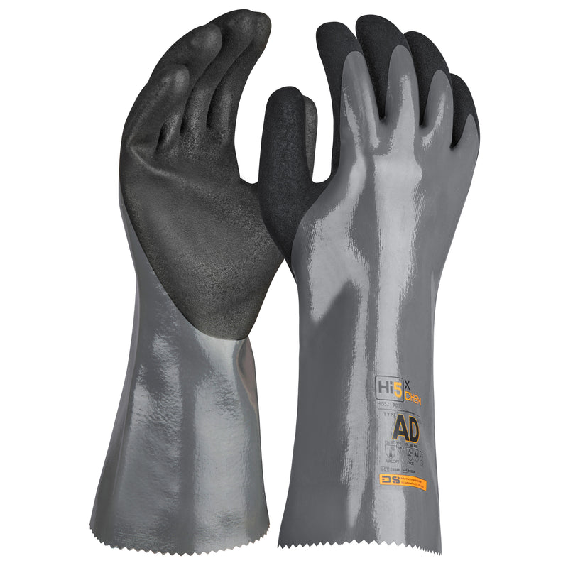 Hi5 X Chem Chemikalien– und Schnittschutzhandschuh mit sandig rauer Nitrilhandfläche Level D & CE-Level: AJKLOPT 4X42D