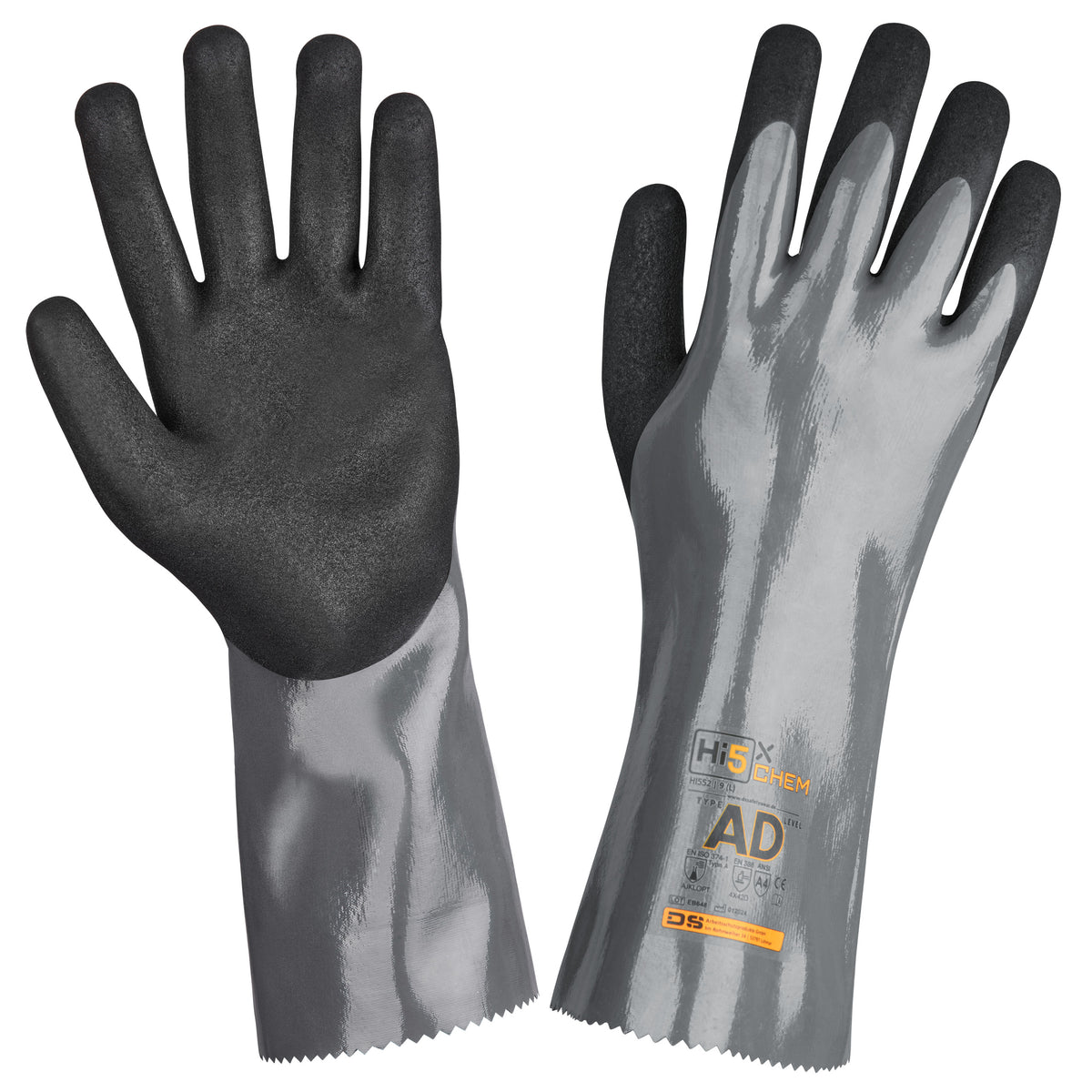 Hi5 X Chem Chemikalien– und Schnittschutzhandschuh mit sandig rauer Nitrilhandfläche Level D & CE-Level: AJKLOPT 4X42D