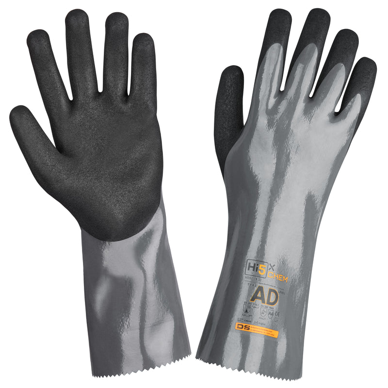 Hi5 X Chem Chemikalien– und Schnittschutzhandschuh mit sandig rauer Nitrilhandfläche Level D & CE-Level: AJKLOPT 4X42D