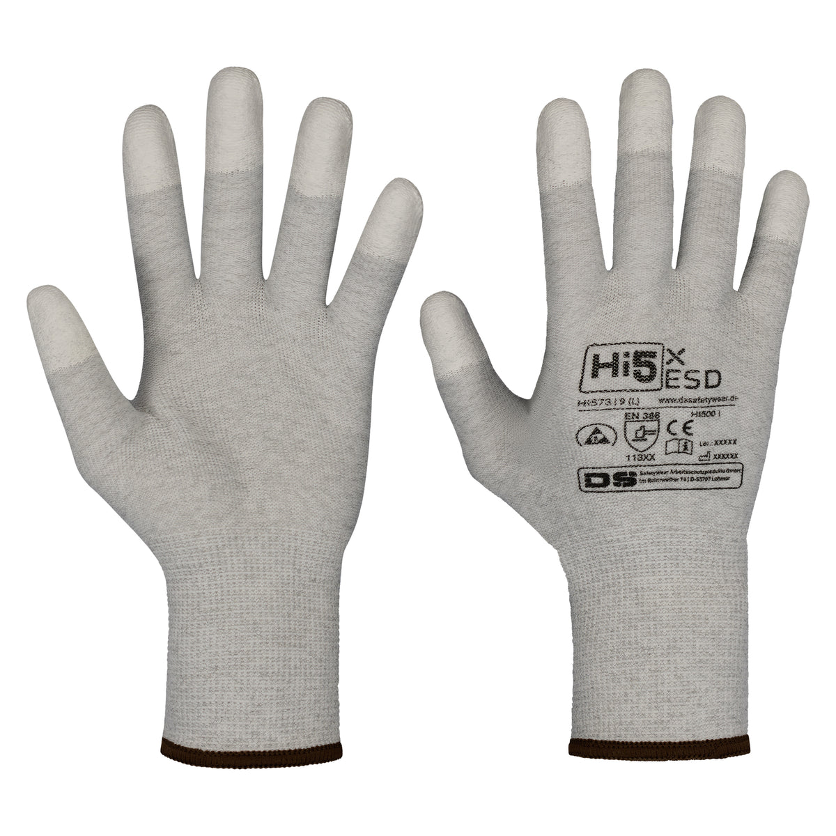 Hi5 X ESD 13G Handschuhe | Carbon/Polyester mit beschichteten Fingerkuppen