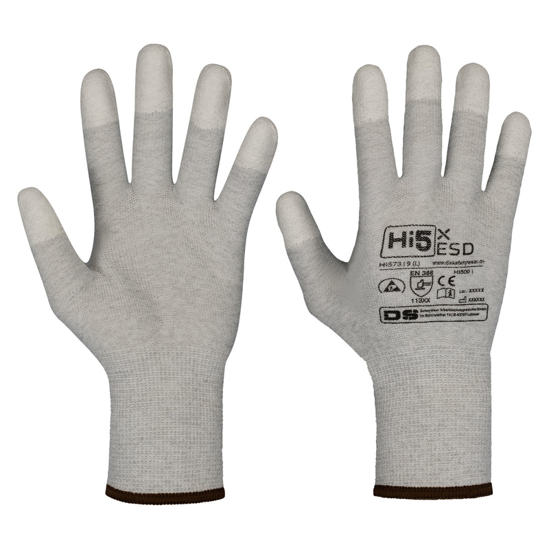 Hi5 X ESD 13G Handschuhe | Carbon/Polyester mit beschichteten Fingerkuppen