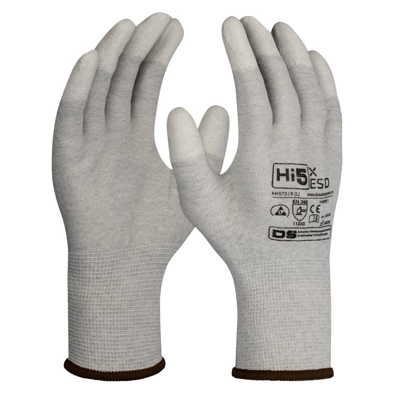 Hi5 X ESD 13G Handschuhe | Carbon/Polyester mit beschichteten Fingerkuppen