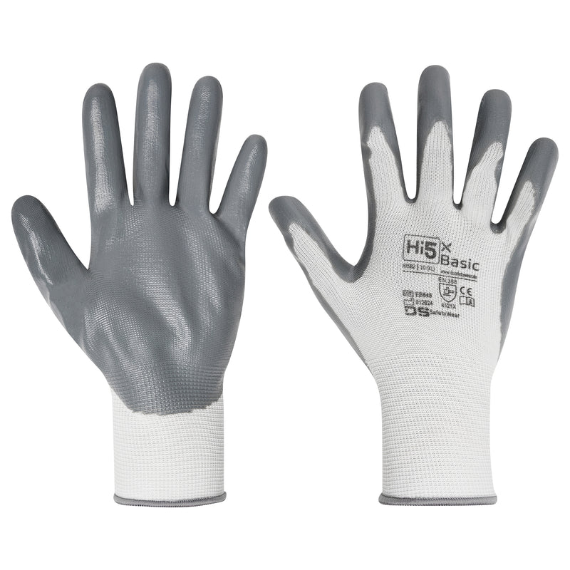 13G polyester gloves with smooth nitrile palm