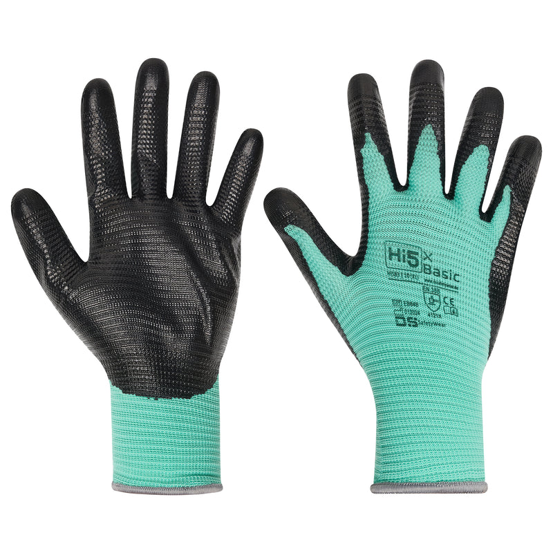 13G polyester gloves with smooth nitrile palm