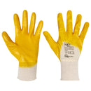 Nitrile gloves, half-dipped with knitted cuff in yellow/white
