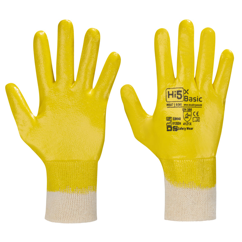 gelbe satin handschuhe Hi5 x Basic Nitril Handschuhe, vollgetaucht mit Strickbund in Gelb/Wei