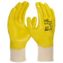 Nitrile gloves, fully dipped with knitted cuff in yellow/white