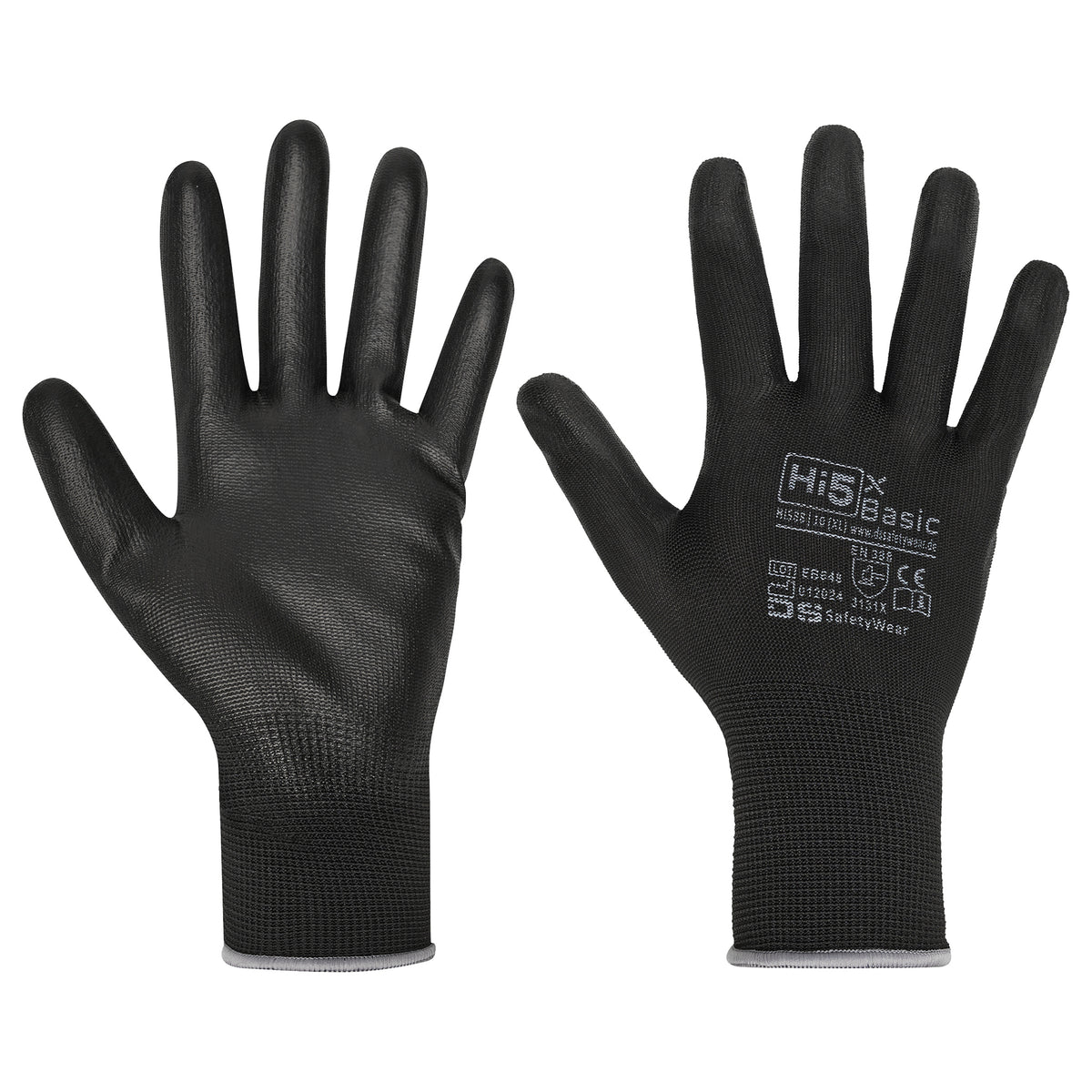 Hi5 X Basic 13G Polyester-Strickhandschuhe PU beschichtet in Schwarz