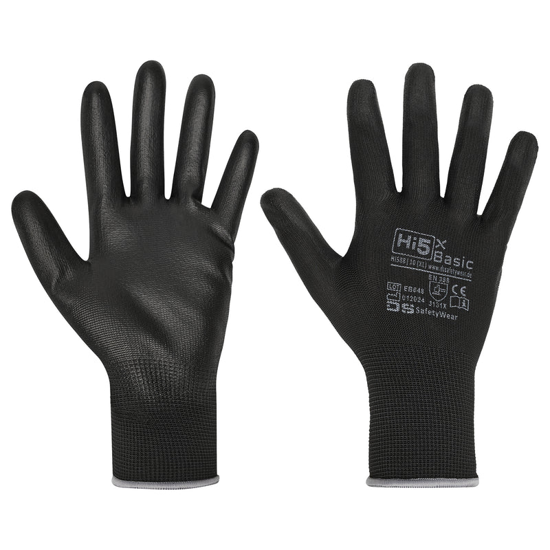 Hi5 X Basic 13G Polyester Knitted Gloves PU Coated in Black