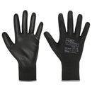 13G Polyester knit gloves POLYURETHANE COATED in Black/Black