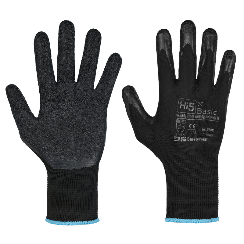 Hi5 X Basic polyester knit, LATEX glove, 3141X, black