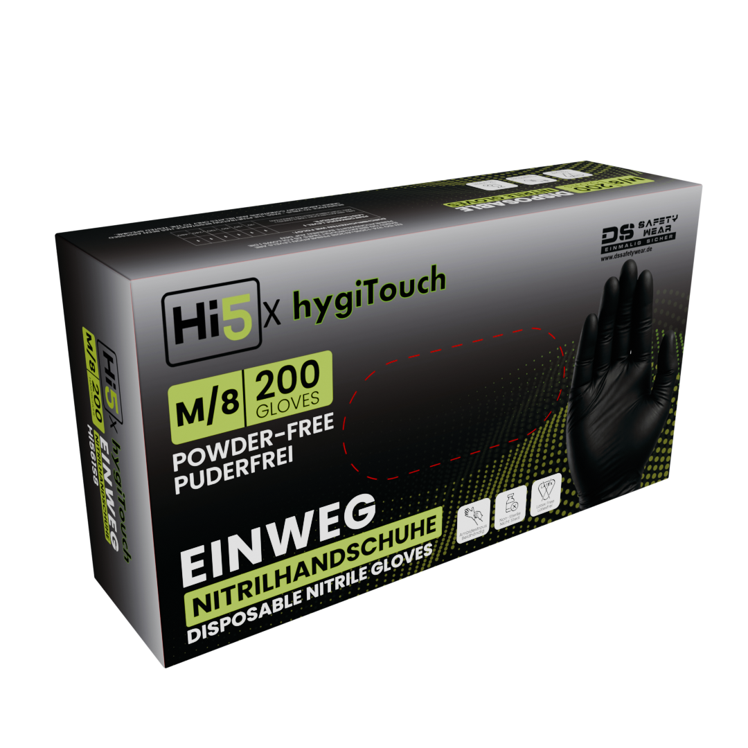 Hi5 X hygiTouch Nitrile Disposable Gloves – Powder-Free, Latex-Free, Food Safe | Blue & Black