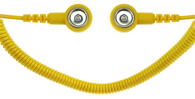 ESD spiral cable 2Mohm | 3/10mm snap button - 2.4m - yellow
